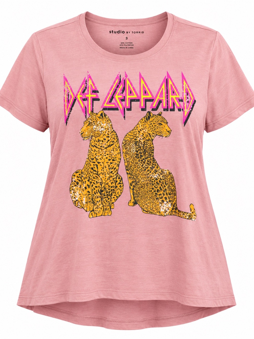 Def Leppard Plus Size 3X Pink Leopard Graphic Ruffle Sleeve Tee